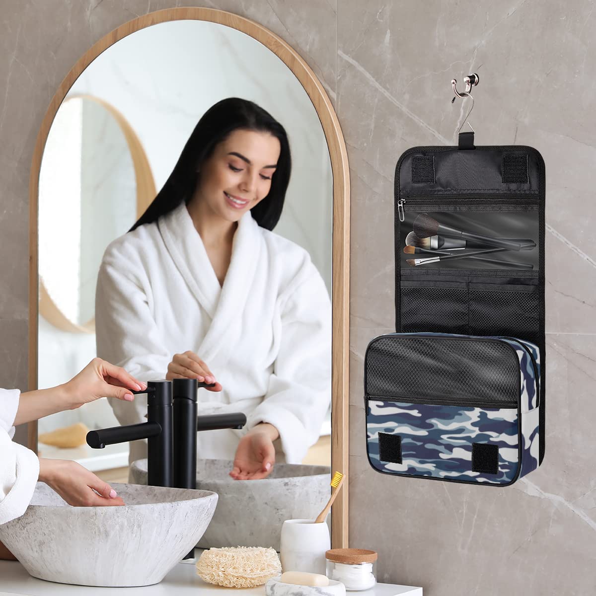 Kamuflaż podróżna kosmetyczka niebieski kamuflaż torba do mycia torba unisex wiszące przybory toaletowe organizer na kosmetyki, wielobarwny, Jeden rozmiar