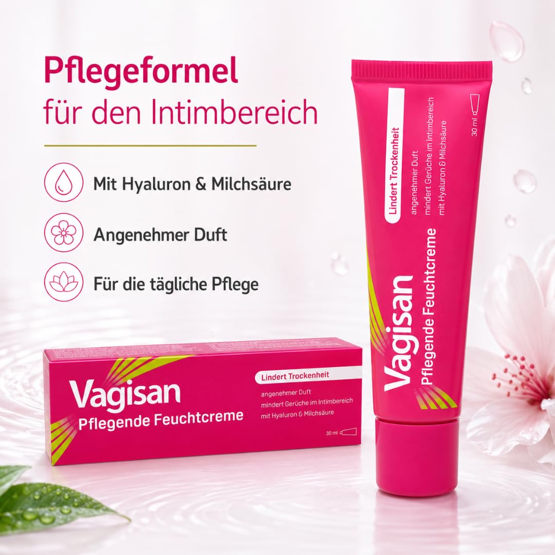 Vagisan Pflegende Feuchtcreme 30 ml, mit Pharma Perle Duschgel (3x) | Pflegende Intimcreme mit Hyaluron, Milchsäure, Squalan und Haferextrakt für die äußere Intimhaut