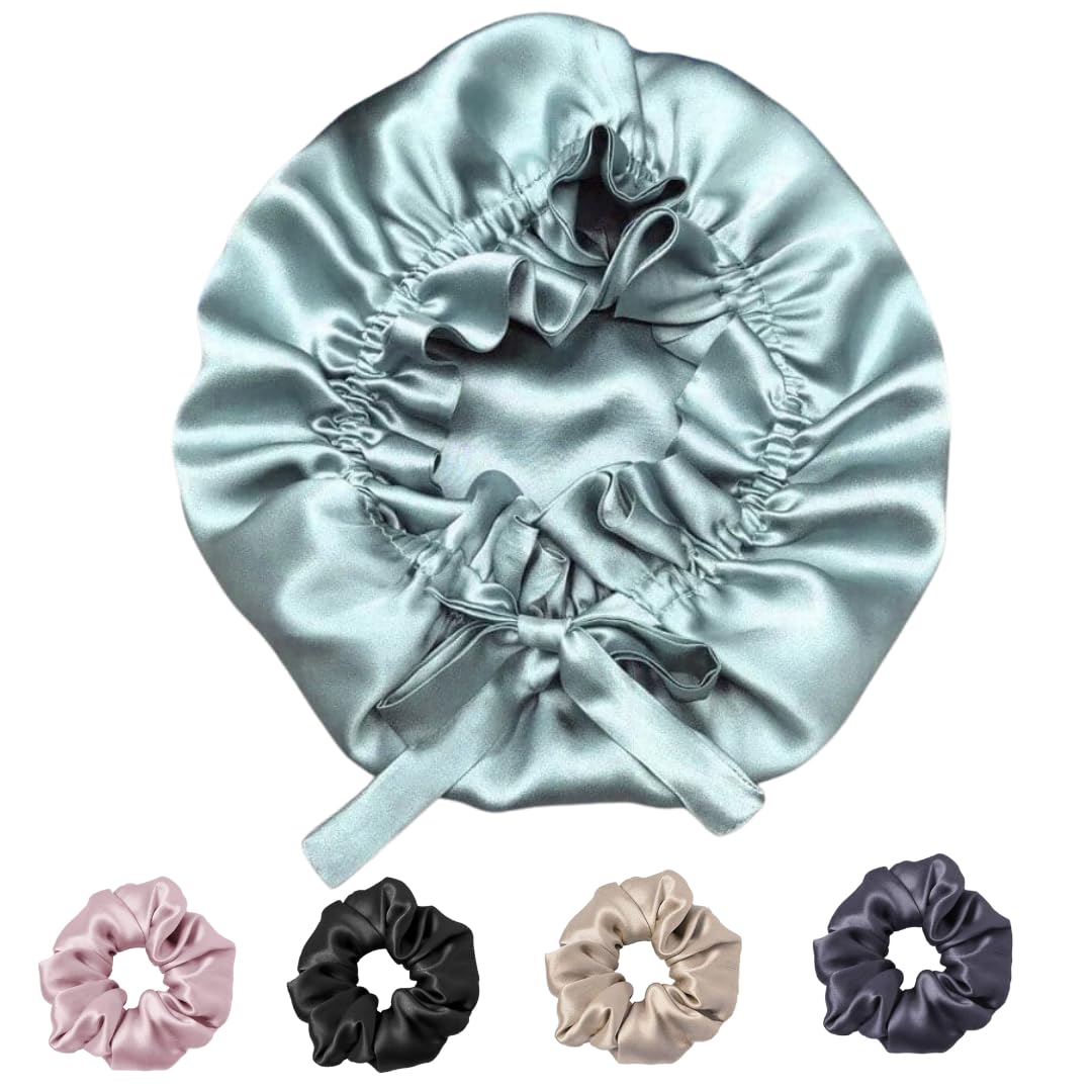 Attune Satin Silk Bonnet for Sleeping, Handmade Adjustable Silk Hair Shower Cap || For Curly Hair || For Women & Girls || Best Gift for Girlfriend, Sister & Mom (Sky Blue)-image-28