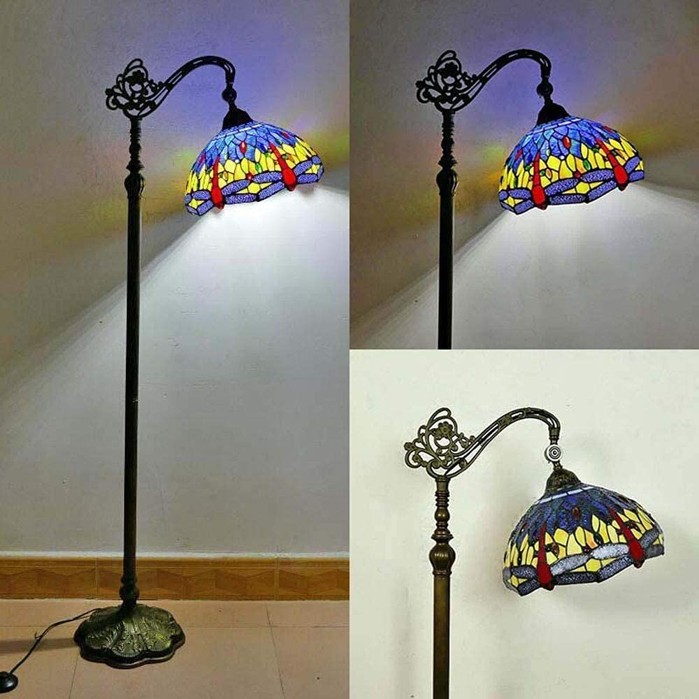 Vintage Tiffany Stil Wohnzimmer Stehlampe Schlafzimmer Stehleuchte Mit Schalter Antik Dekoration Boden Standlampe Handbuch Libelle Glasmalerei Studyroom Wohnzimmerlampe E27 MAX 40W(165 * 30CM) …