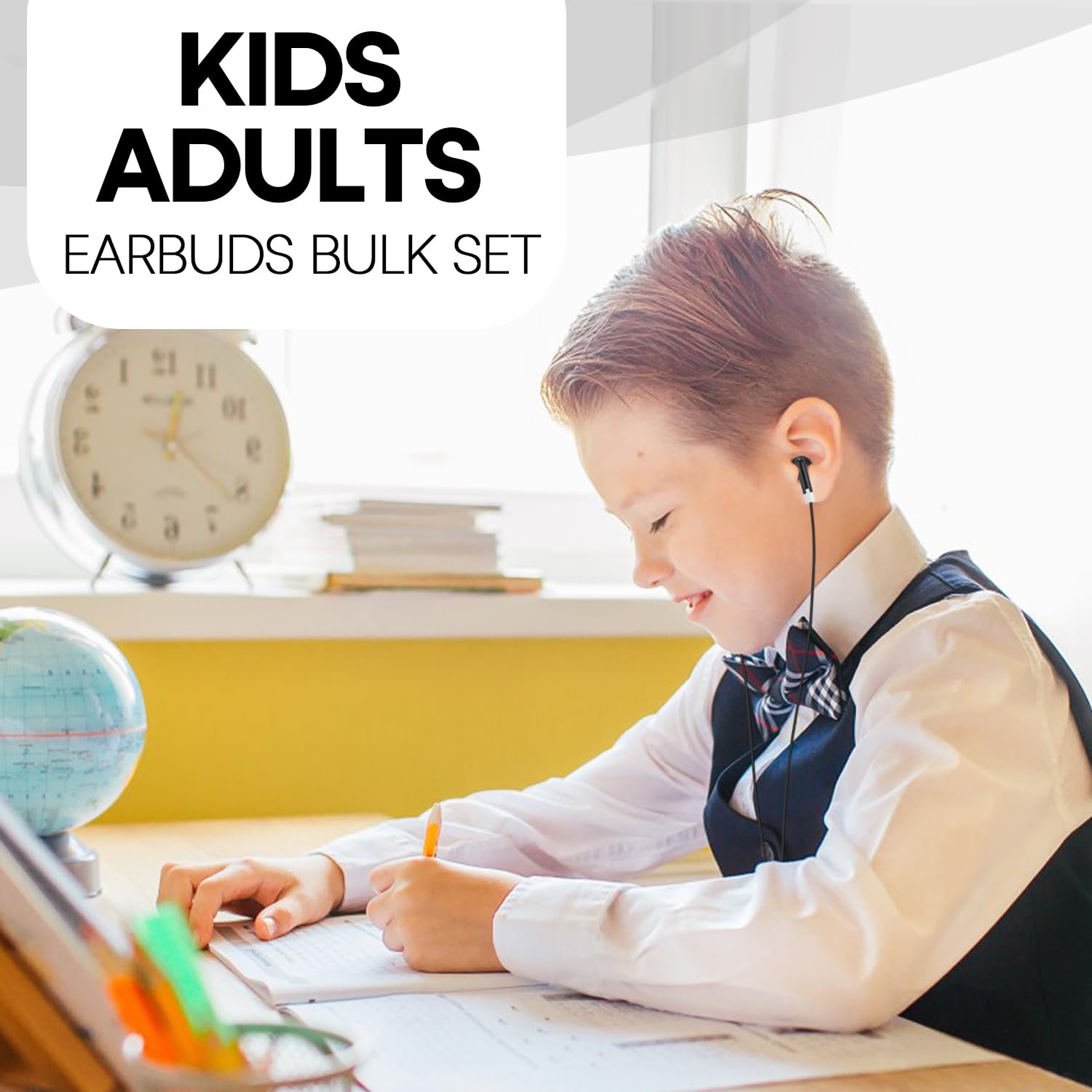 Confezione da 100 auricolari all'ingrosso, per scuola, classe, studenti, bambini, bambini, ragazzi, ragazze, adolescenti, adulti (nero, confezione da 100)