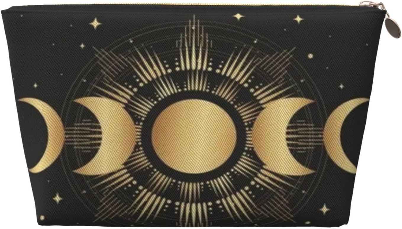 The Triple Moon Goddess Wiccan Pentagram Symbol Leather Makeup Bag For Women, Portable Travel Toiletry Bag,Cosmetic Bags, Toiletries, Aesthetic Accessories Storage Bag