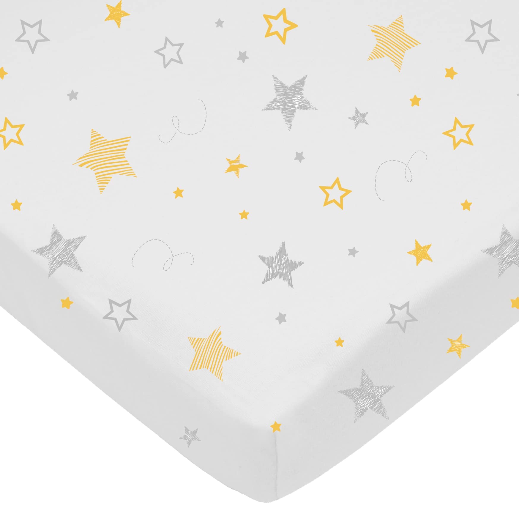American Baby Company 100% Natural Cotton Fitted Pack and Play Sheet 39" x 27" - Soft & Breathable Pack N Play Sheet for Playpen, Playard & Mini Crib Mattress, Yellow Super Star, for Boys & Girls