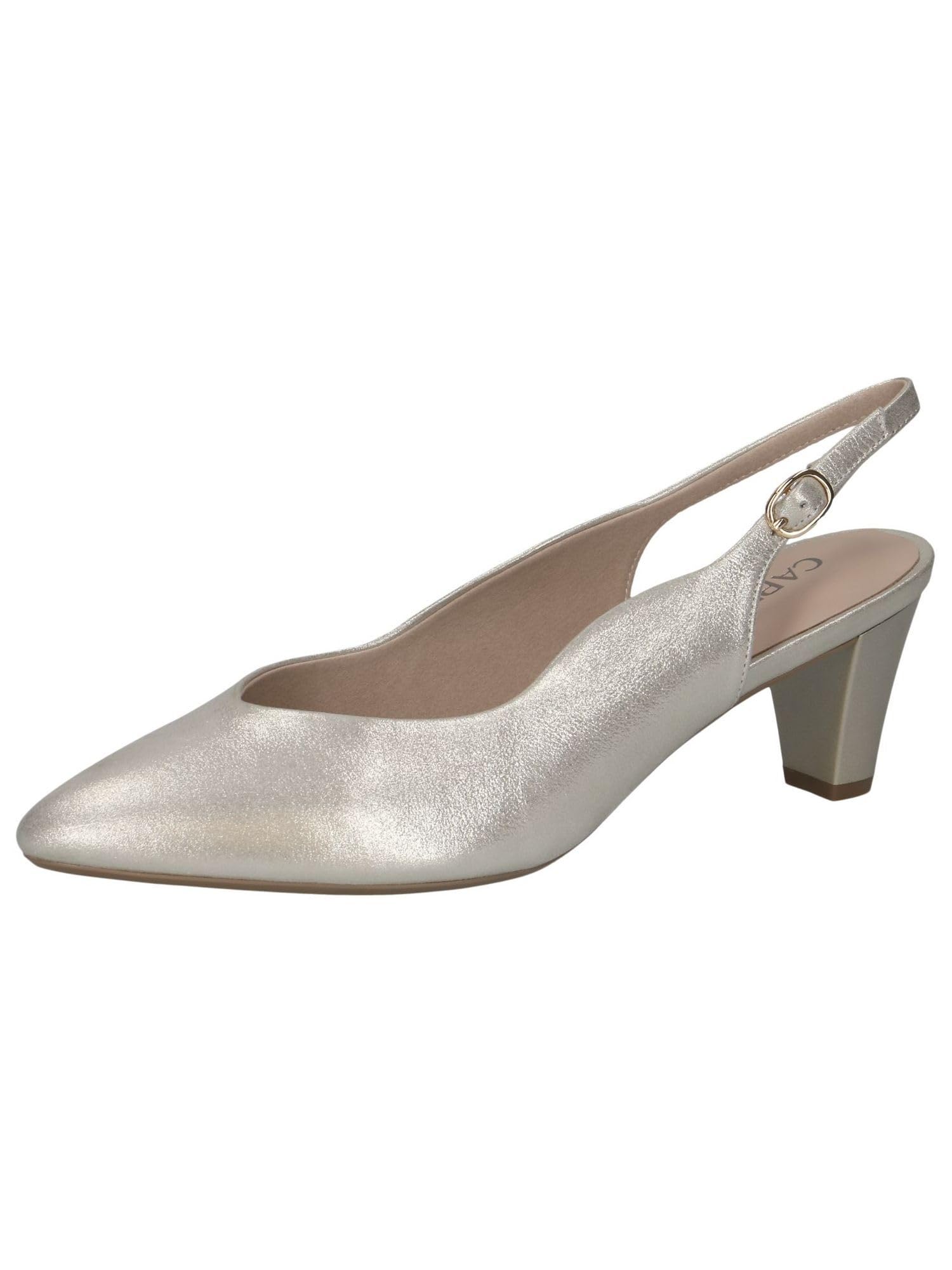 CAPRICE Women Slingback Pumps Leather Pointed, Gold (Champagne), 5.5 UK