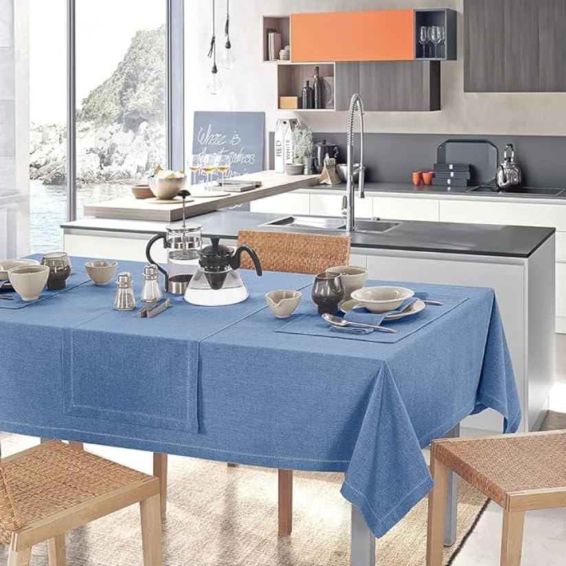 INTRECCI Tovaglia Cotone, Tovaglia Rettangolare 6 Posti, 140x180 cm, Grande ed Elegante, Non Scolora, Resistente, Tinta Unita. Colore: Carta da Zucchero