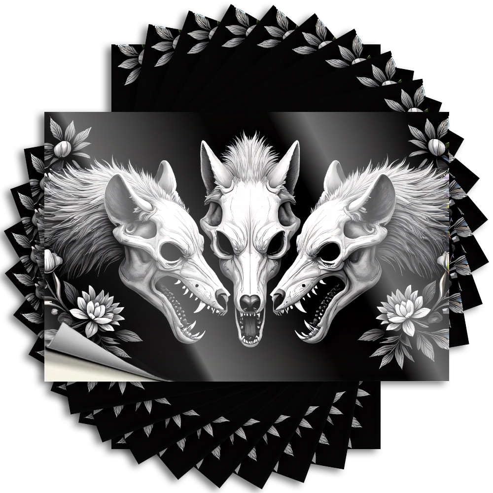 Fzfn Colour Decals Outdoor Decorations For Patio Custom Stickers, Bumper Waterproof Wolf Skulls Surrounded By Intricate Floral Patterns. For Hydro Flask | Optical Illusion Vinyl Decals For(8X12cm)