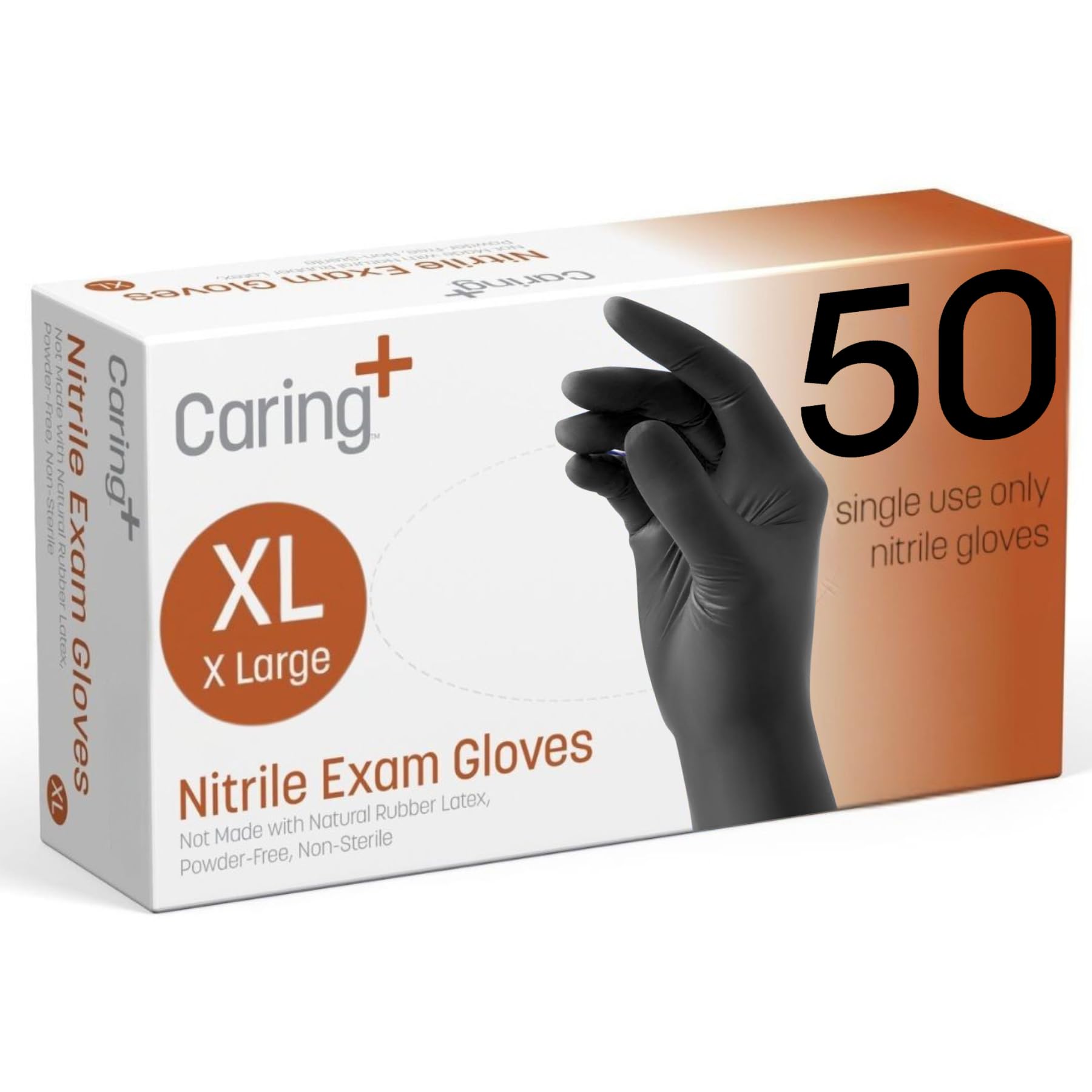 Caring Black Nitrile Exam Gloves, 50 Count, Powder Free and Without Natural Rubber Latex, Gloves for Cleaning, and Cooking