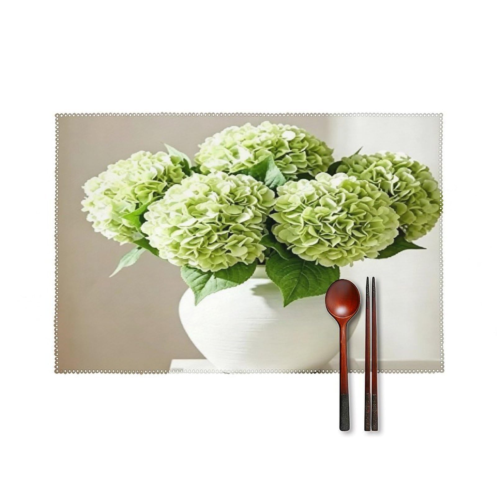Fekiloot Style Green Hydrangea Flower Placemats Set Of 6,Table Mat