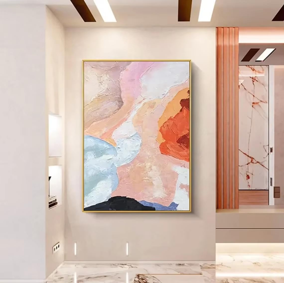 DFZEWKI Large Geometric Abstract Painting Beige and Green Minimalist Wall Art Modern Green Wall Decor(70x90cm(26x35in)/No frame)