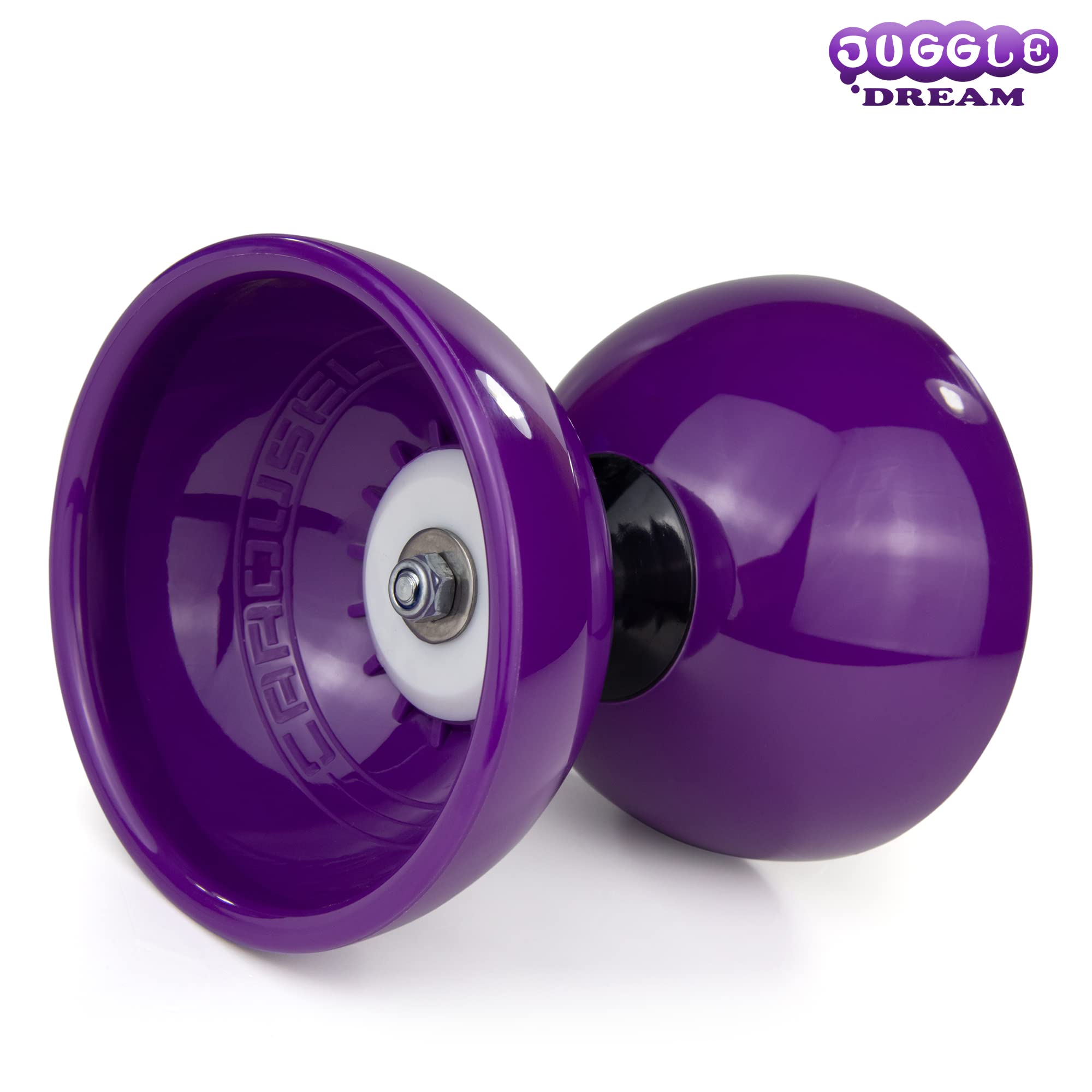 Juggle Dream Carousel Diabolo Set – con ASSE a Triplo Cuscinetto a Sfera + Bacchette in Fibra e Video di Apprendimento Online - Giocoleria (Viola)