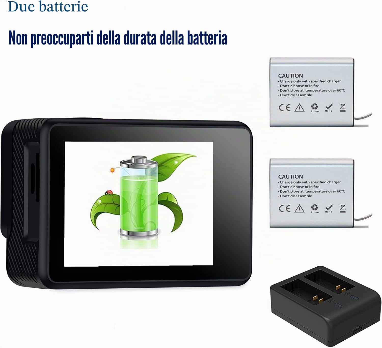 Xilecam Action Cam a Doppio Schermo Fotocamera Impermeabile Con memoria da 32GB 4*Zoom Macchina Fotografica Subacquea da 131 Piedi con Batteria 2 e Accessori Multifunzionali（nero）