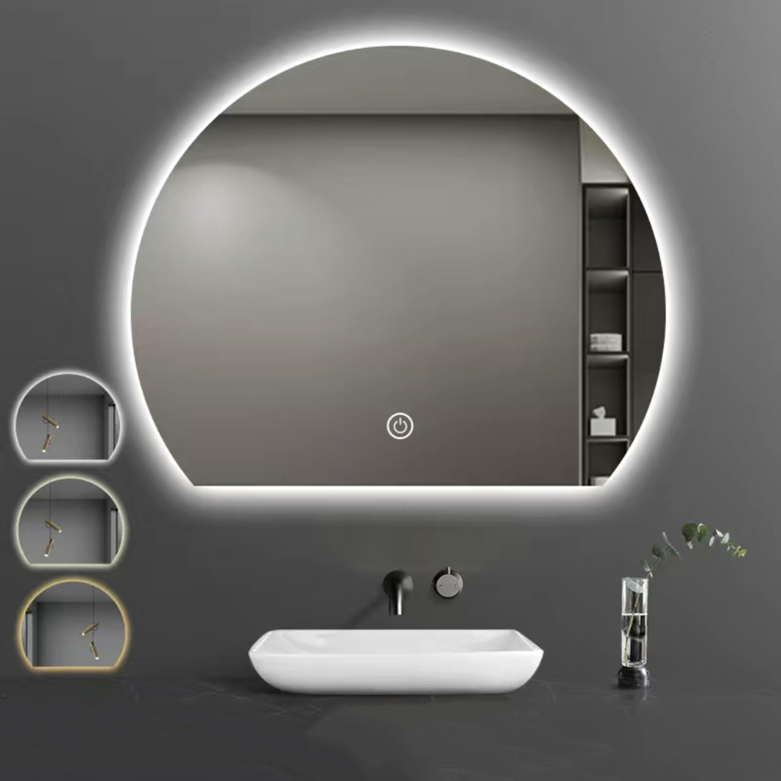 Led Light Badkamer Spiegel Halve Cirkel Make-up Spiegel Wandmontage Frameloze Spiegel Explosieveilige Backlit Spiegels 3-kleuren Dimbaar 50/60/ 70/80cm (Size : 70cm/28inch