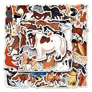 Calcomanías geniales de caballo para niños, niñas y mujeres, 50 piezas de lindos recuerdos de fiesta de caballos y regalos de decoración, calcomanías impermeables para botella de agua, laptop, álbumes