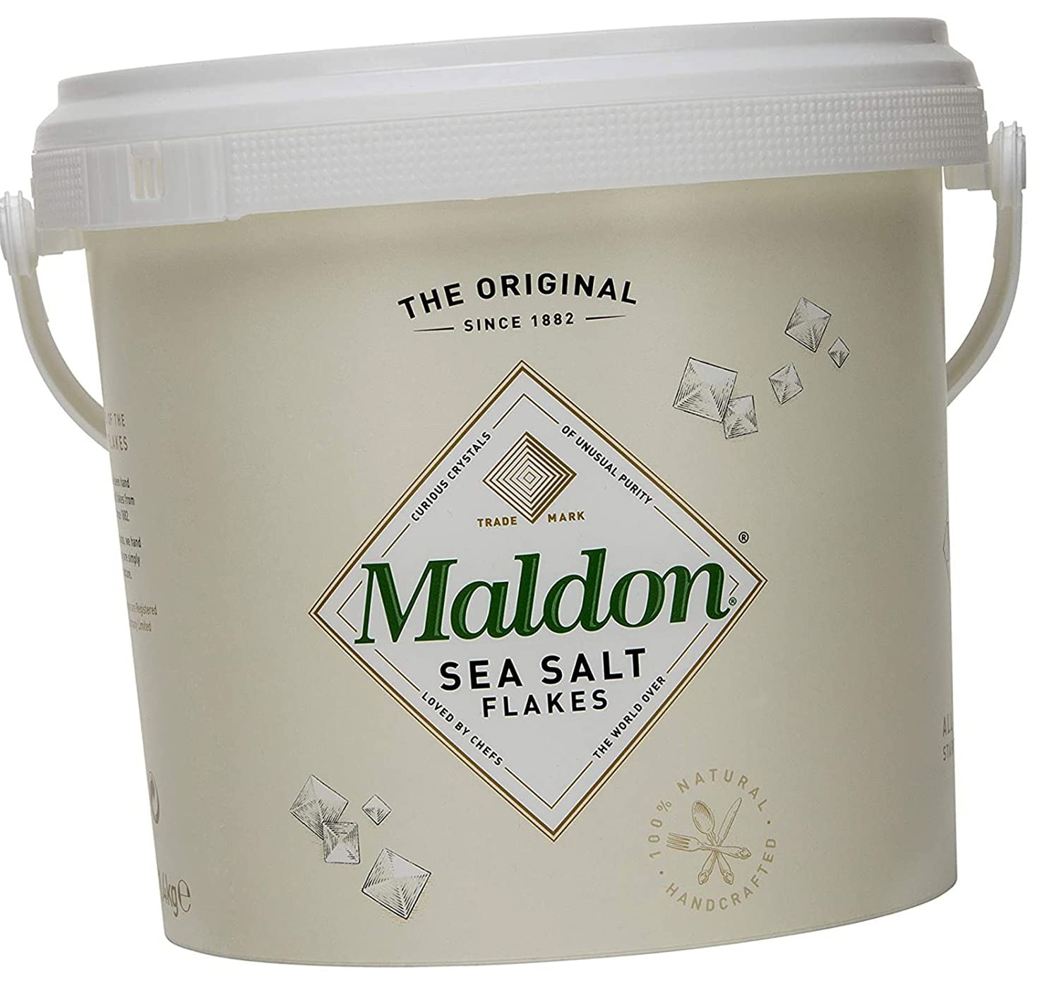Maldon Salt Company Maldon Salt, Sea Salt Flakes, Resealable Tub, Kosher, Natural, Handcrafted, Gourmet, Pyramid Crystals, 3.08 Pound (1.4 kg)