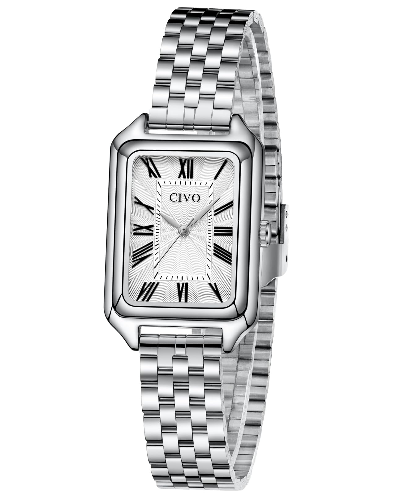 CIVO Vintage Armbanduhr Damen Römisches: Rechteckig Gehäuse Analog Elegant | Großes Zifferblatt mit Ziffern Zeiger Damenuhr Edelstahl für Alltag Arbeit - Dresswatch Modeaccessoires Geschenk für Frauen
