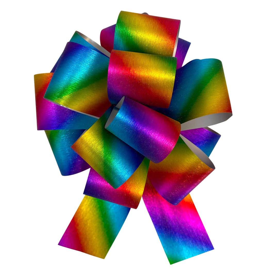 10 x Multi Coloured Pull Bows (15cm diameter) - Rainbow Gift Easter Birthday Gift Basket Hamper Party Bow