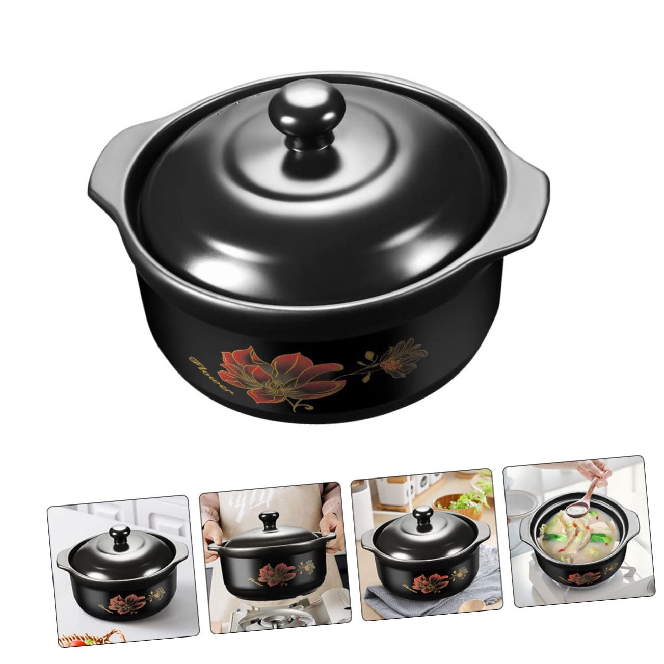 Casseruola in Ceramica Nera da 1600ml per Cottura Domestica