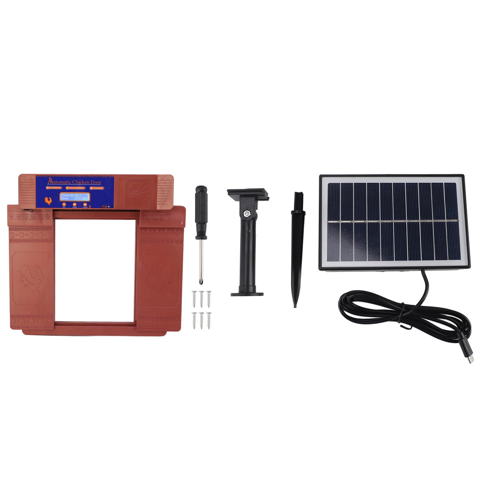Porta automatica per pollaio con timer, apriporta elettrico per polli alimentato a batteria solare, doppie porte con display a LED per polli, anatre, oche, IP45 (Bronzo)