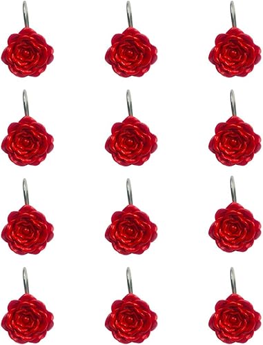 Miniatura 6 de Twofishes - Juego de 12 ganchos decorativos para cortina de ducha a prueba de óxido, diseño de rosas rojas