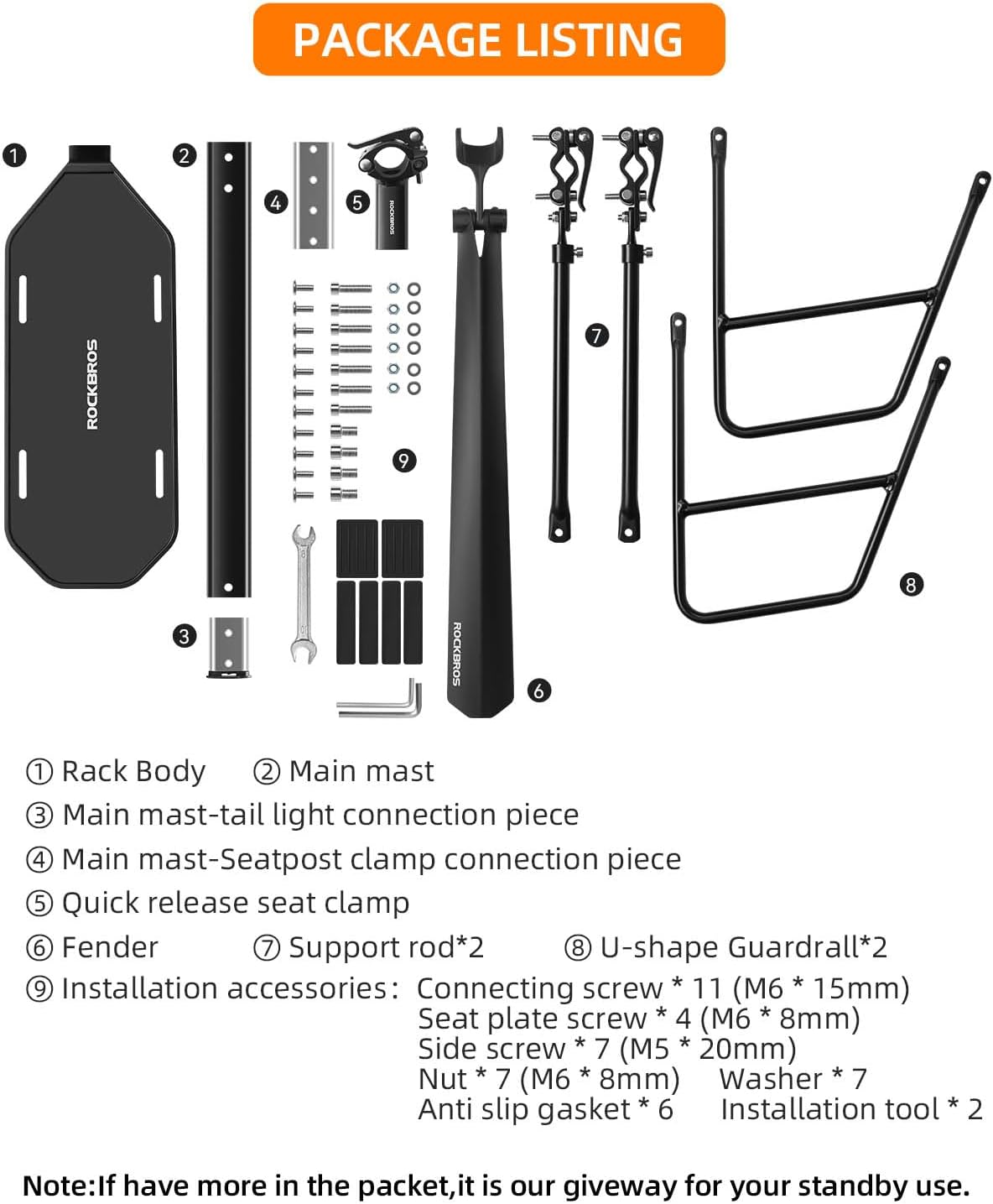 ROCKBROS Rear Bike Rack Bike Rear Rack Bike Cargo Rack for Back Quick Release Adjustable Bicycle Luggage Cargo Rack Fit for 26”-29”Mountain Bike