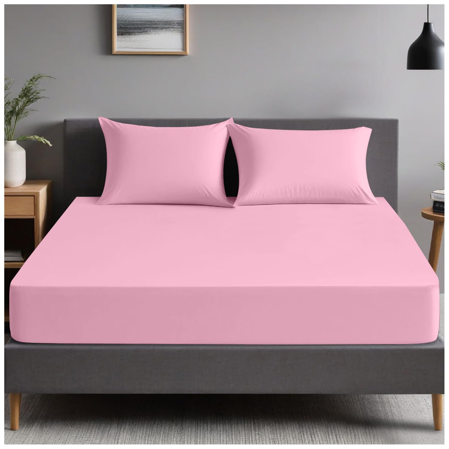 GC GAVENO CAVAILIA | Extra Deep 10""(25cm) - Non Iron Percale Pollycotton Fitted Sheets (152 x 203 Cm) - King | Pink