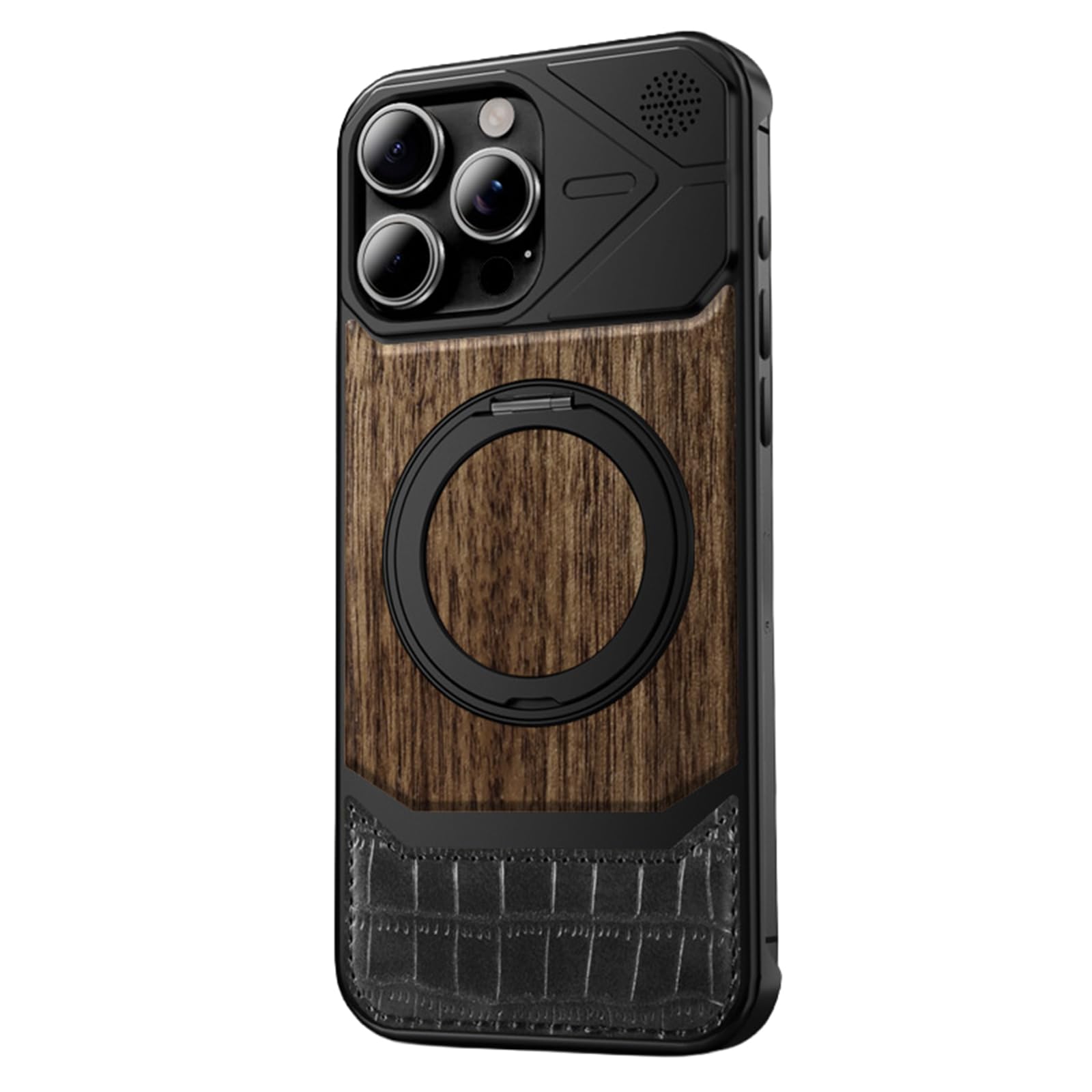Étui iPhone 17 Pro Max anti-rayures sans cadre avec anneau béquille et diffuseur de parfum noir