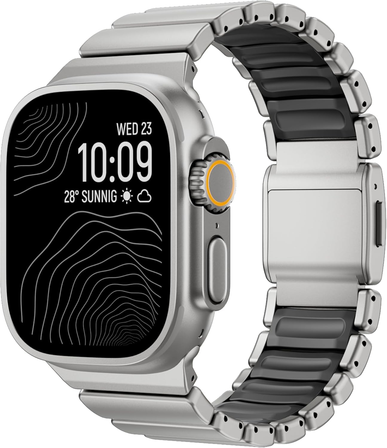 Morofy Titanium Silicone Dual-Layer Link Bands Compatible with Apple Watch Band Ultra 3/2/1 49mm 46mm 45mm 44mm Men Women Magnetic Clasp Metal Strap for iwatch Series 11 10 9 8 7 6 5 4 SE (Silver|Black)-picture-12