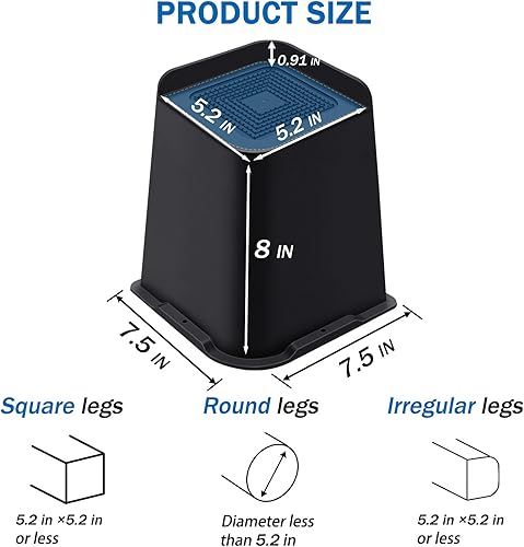 Miniatura 2 de ANNKUT Elevadores de cama de 8 pulgadas resistentes, elevadores de muebles para cama, escritorio, mesa, sofá, sofá que se eleva a 2, 3, 4, 6 y 8