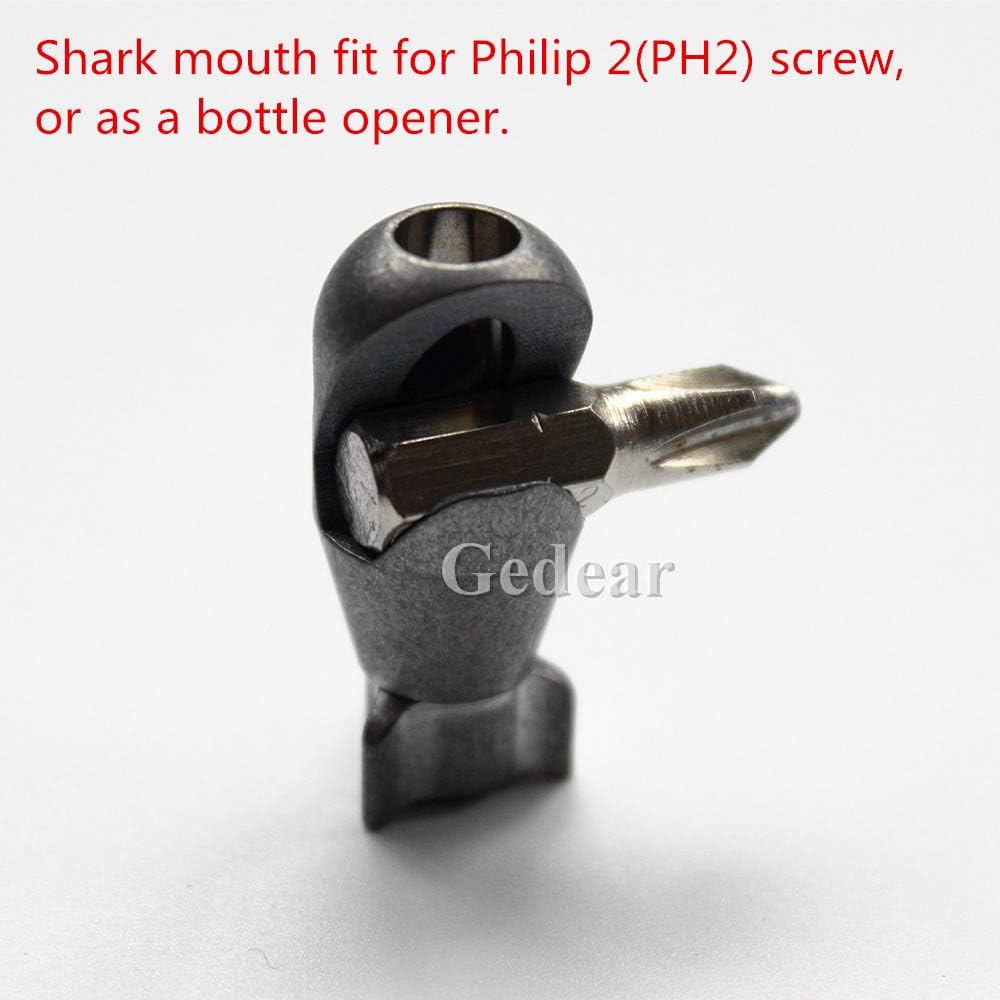 TIKING Titanium Shark Paracord Beads EDC Knife Tool Parachute Cord Lanyard Pendant PH2 Screw Bottle Opener (Gray)