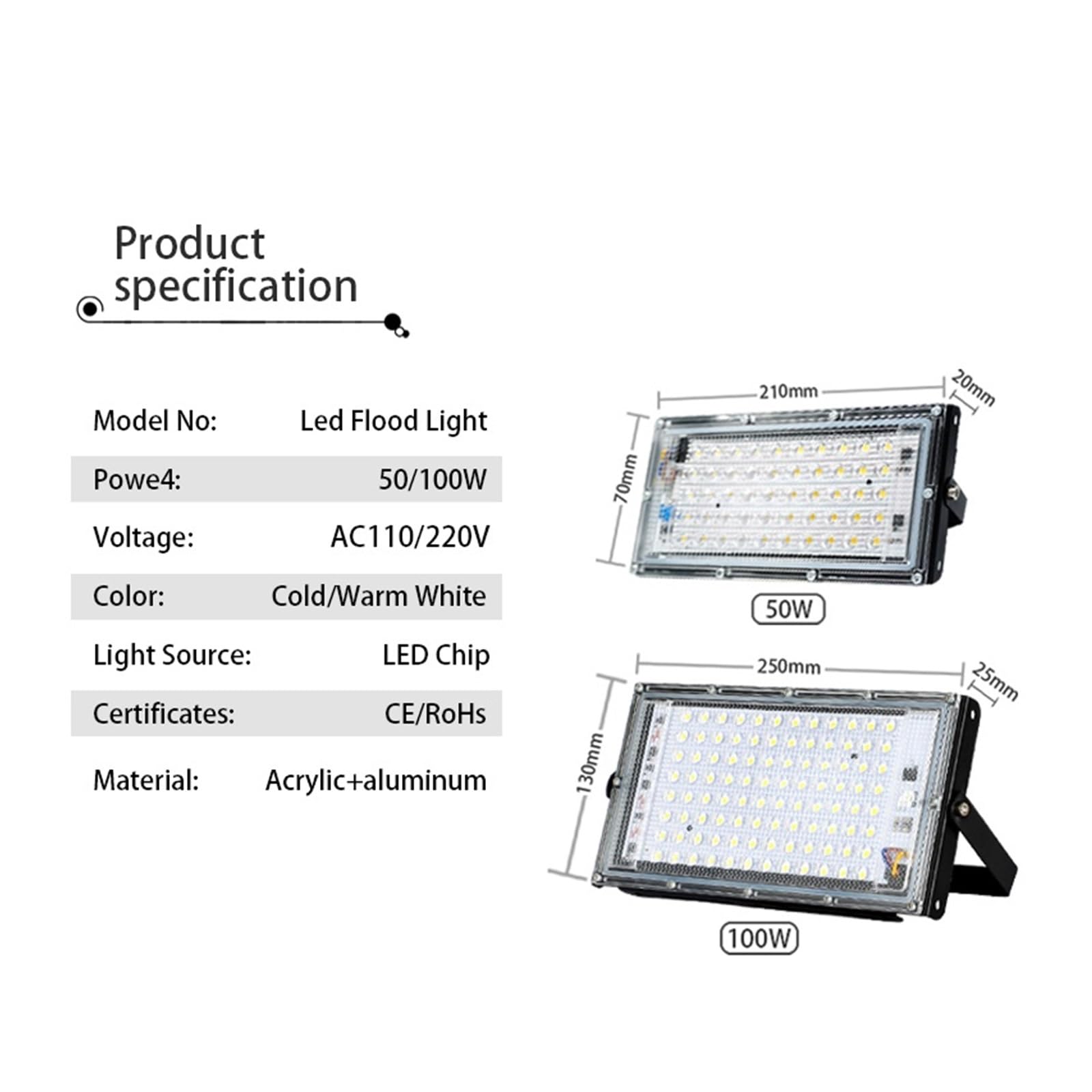 Światła powodziowe na zewnątrz, 4 sztuk/partia Led światło halogenowe reflektor zewnętrzny reflektor IP65 wodoodporny 50W 100W LED lampa uliczna oświetlenie krajobrazu dla Eave Garden Yard(Cold White,