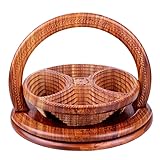 DDMDBYHRY Handmade Wood Carving Fruit Plate Wooden Collapsible Fruit Basket Unique Foldable Walnut Basket for Fruit, Bread and Nuts 11" A6