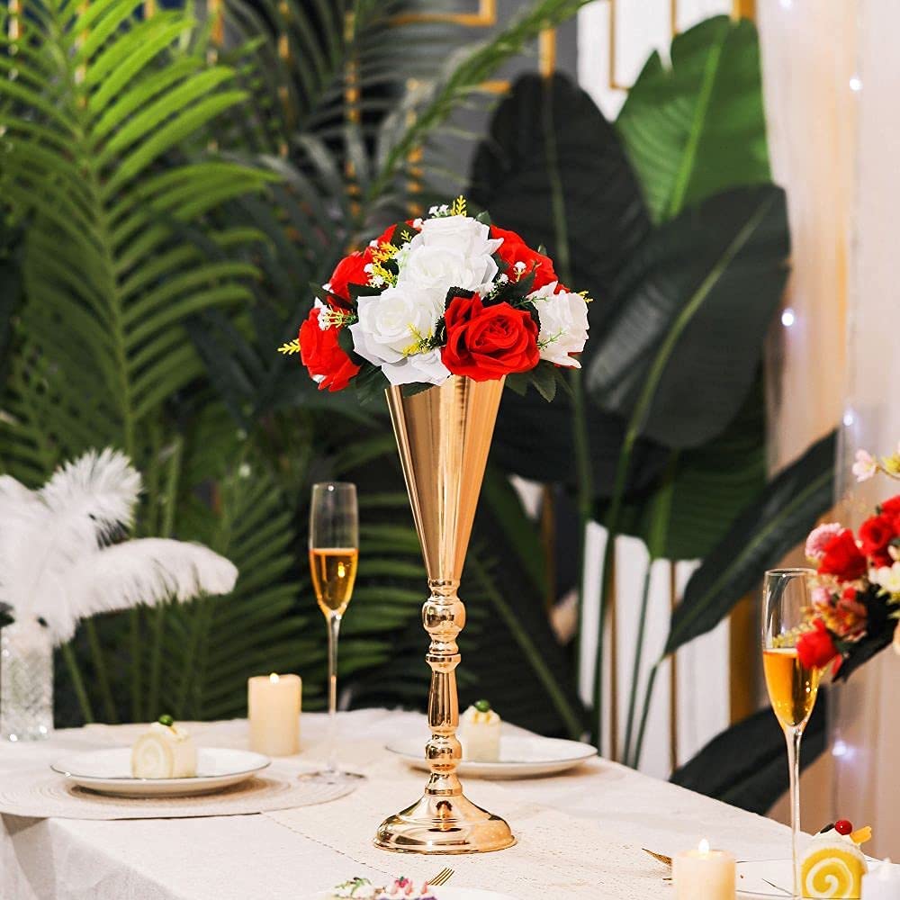 Vases De Mariage En Métal Doré - Lot De 10 - Hauteur 43 Cm, Forme Trompette Pour Centres De Table