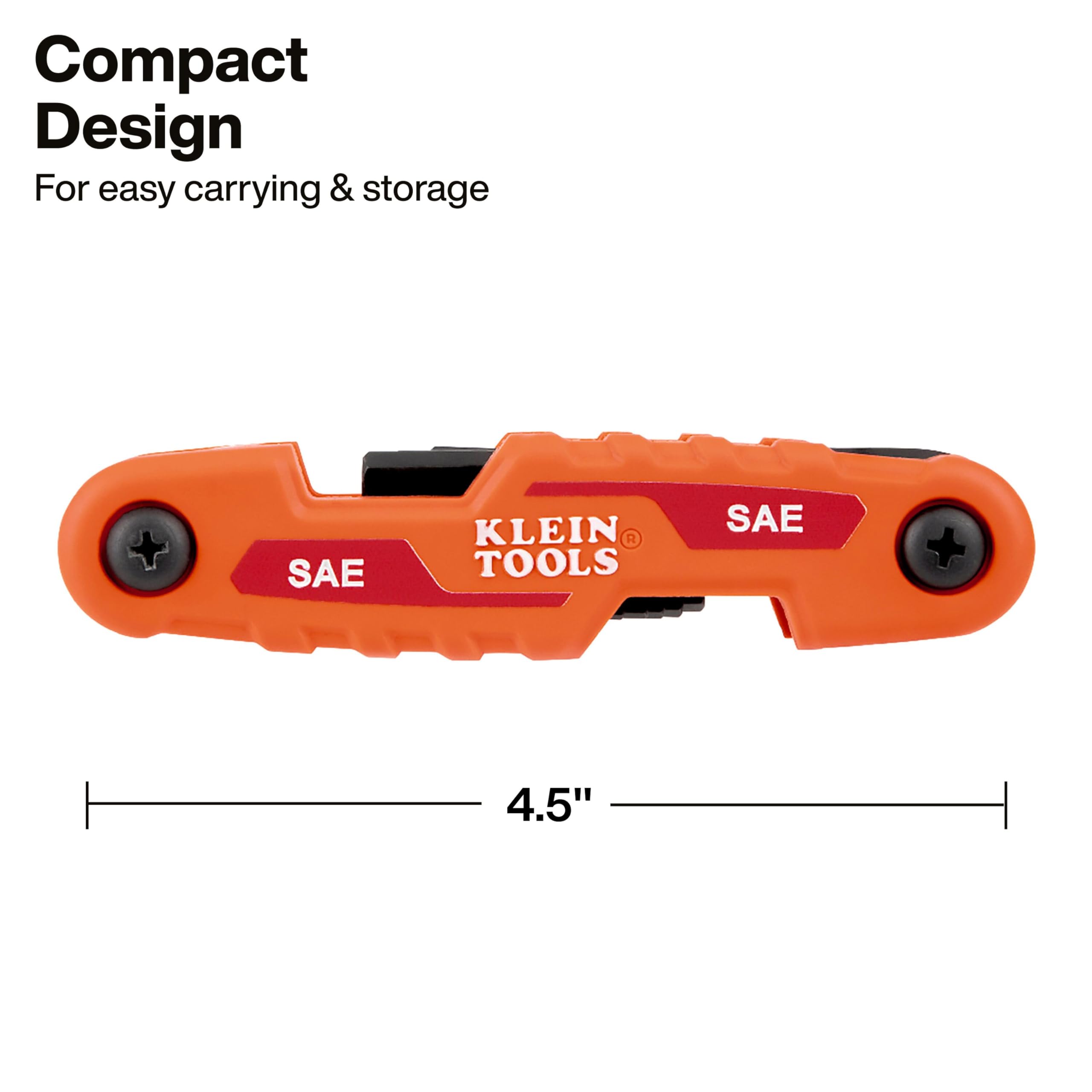 KLEIN TOOLS 70540 - Juego de llaves hexagonales plegables, tamaño SAE compacto de 9 llaves, 5/64 pulgadas a 1/4 pulgadas, acero de aleación tratado térmicamente de resistencia industrial