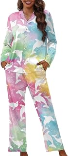 Modysero Two Piece Pajama Set Long Sleeve Loose Fit Collar Neck Novelty Pattern Mans Womens Loungerwear Set with Pocket
