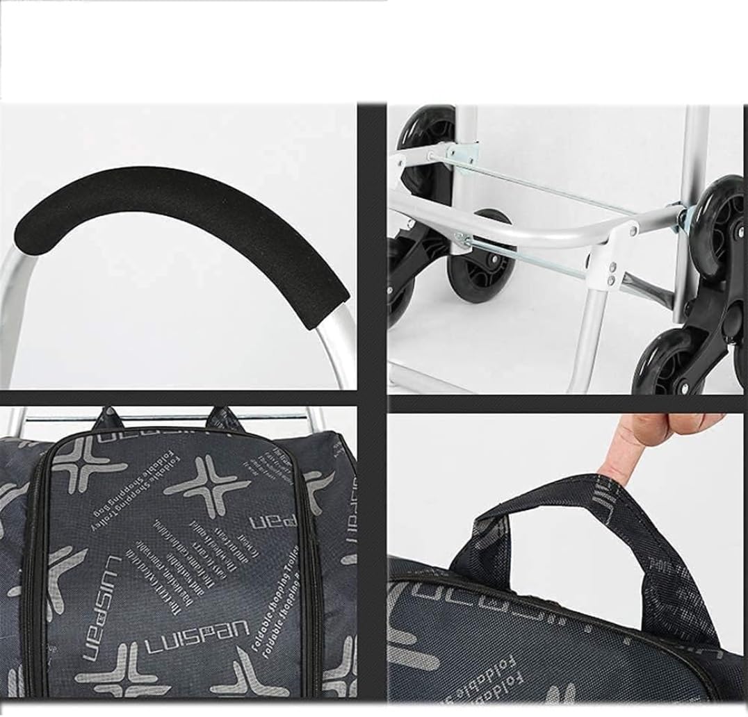 Einkaufstrolley Trolley Einkaufswagen Mit 6 Rädern, Aluminiumlegierung, Isolierung, Zusammenklappbarer Kletter-Treppenstangen-Einkaufswagen Einkaufstasche mit Rollen(Color:A)