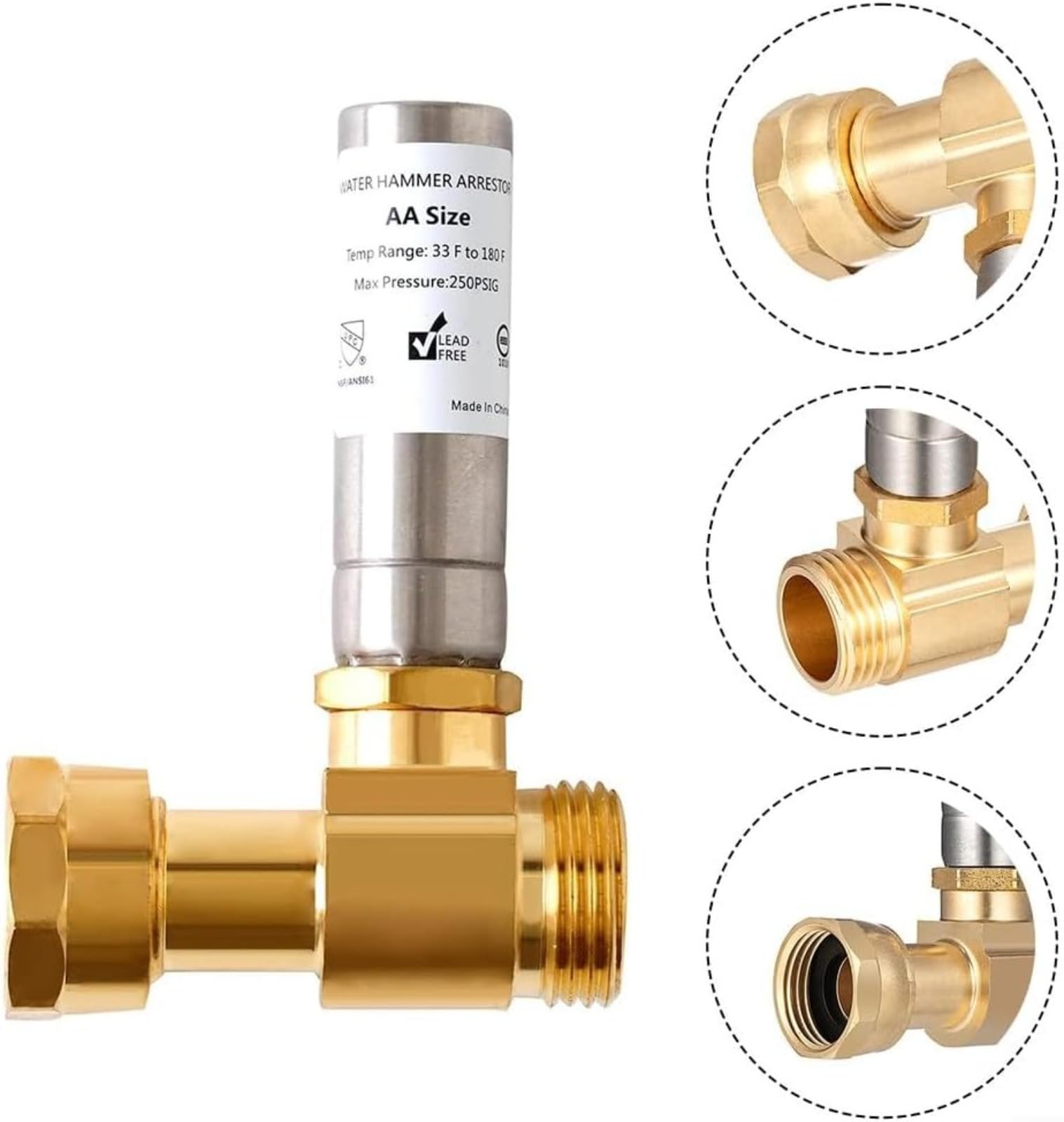 1/2 Stück Wasserschlagdämpfer aus Messing, Wasserhahnschlag-Dämpfer für Waschmaschine, US 3/4" NH Gewinde, Geräuschreduzierung
