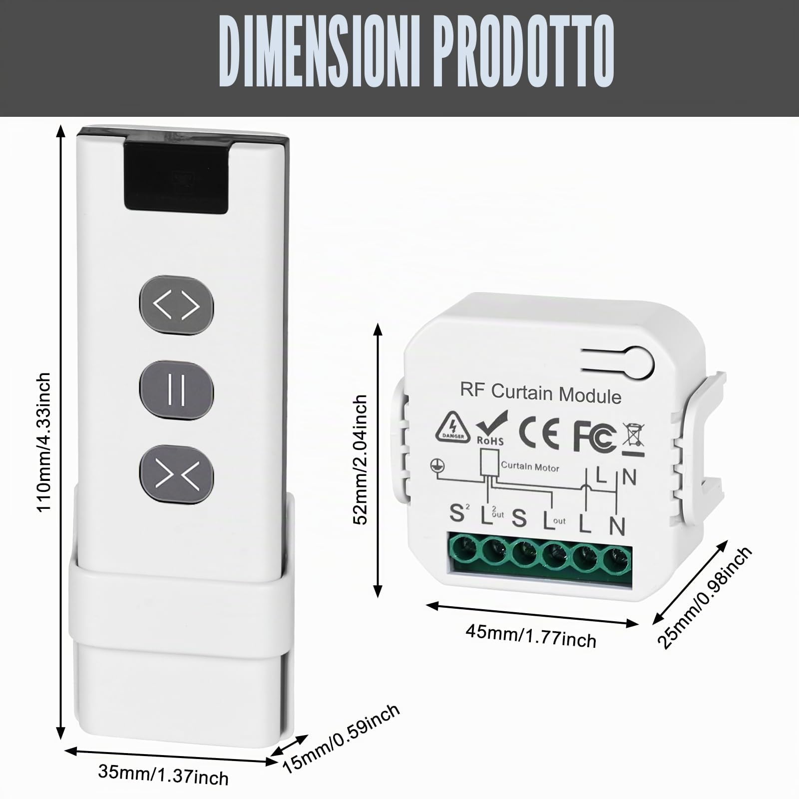4 pezzi di set di installazione retroattiva per il controllo delle tapparelle via radio, interruttore per tende da sole smart compatibile con interruttore radio 230V, adatto per tapparelle, tende da