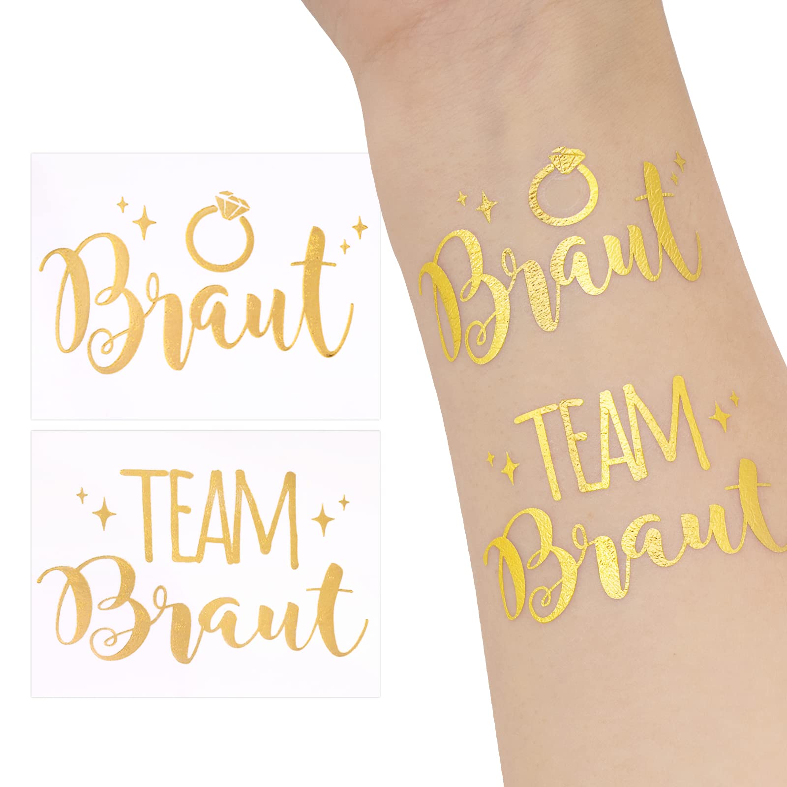 Henbrandt 'Team Braut' Temporäre Goldfolien-Tattoos – 6 Stück, Ca. 5x5 Cm, Für Junggesellinnenabschied