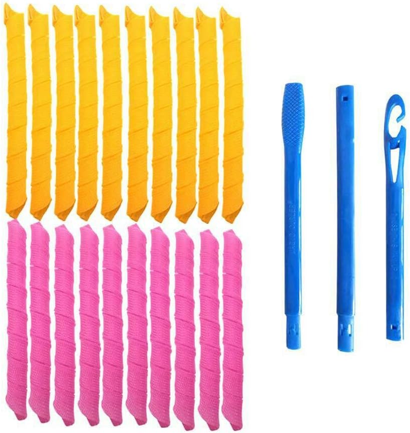 Basong No Heat Hair Curlers, Magic DIY Hair Curler with Heatless Hair Curlers and Styling Hooks Spiral Hair Curlers Styling Kit for Hair Up to 17" (45 Cm) Long