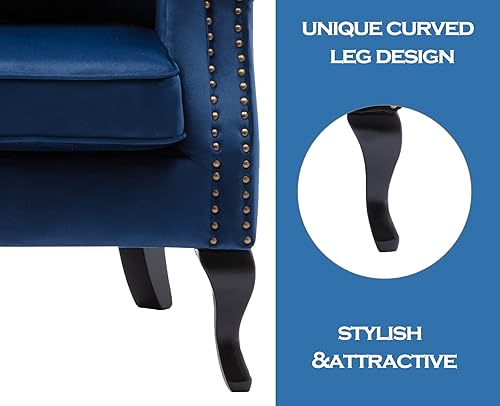 Miniatura 88 de Kmax Silla de club de terciopelo con diseño de trono copetudo de mediados de siglo, asiento acolchado, patas de madera, para el hogar, club, Tela