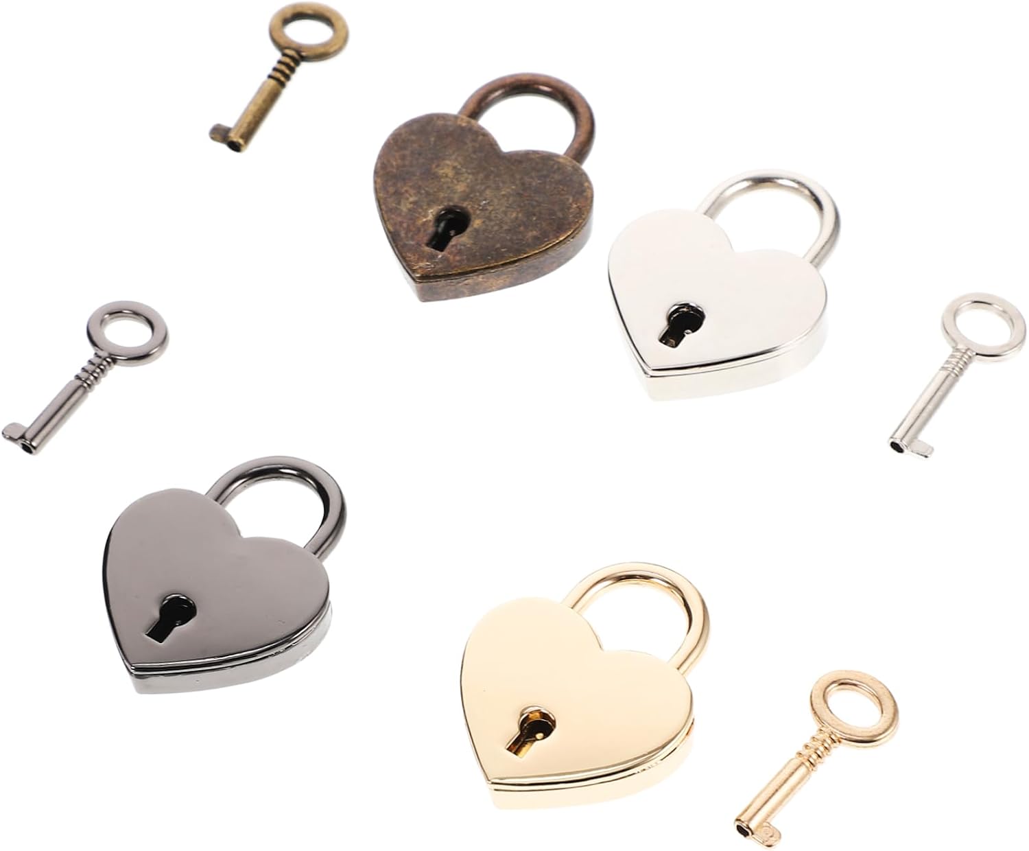 4pcs Mini Metal Padlocks Heart Shaped Locks Keys Luggage Locks for Jewelry Boxes Diary