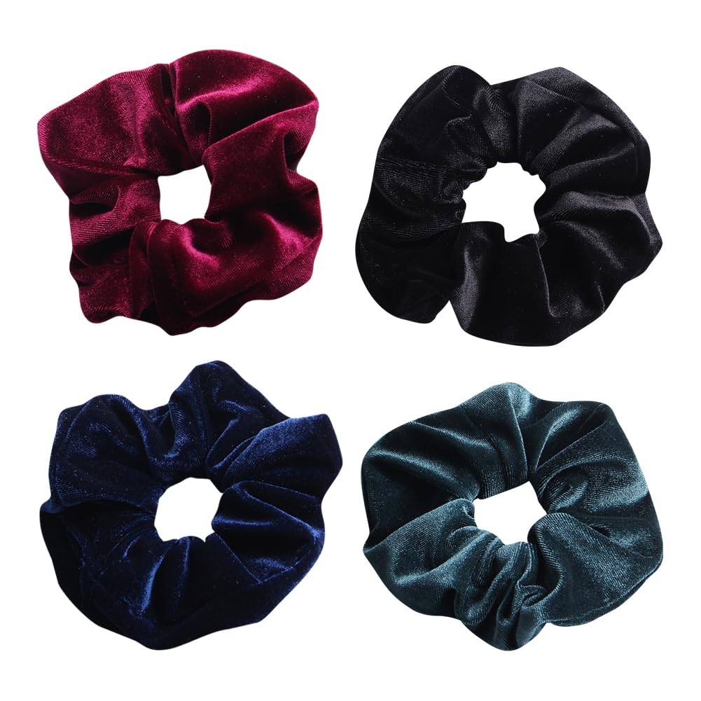 Hugede Dark 4 Pcs Big Velvet Hair Scrunchies Extra Large Hair Scrunchie Cute Soft Hair Ties Stretchy Elastic Hair Bands Thick Hair Ponytail Holders Ropes