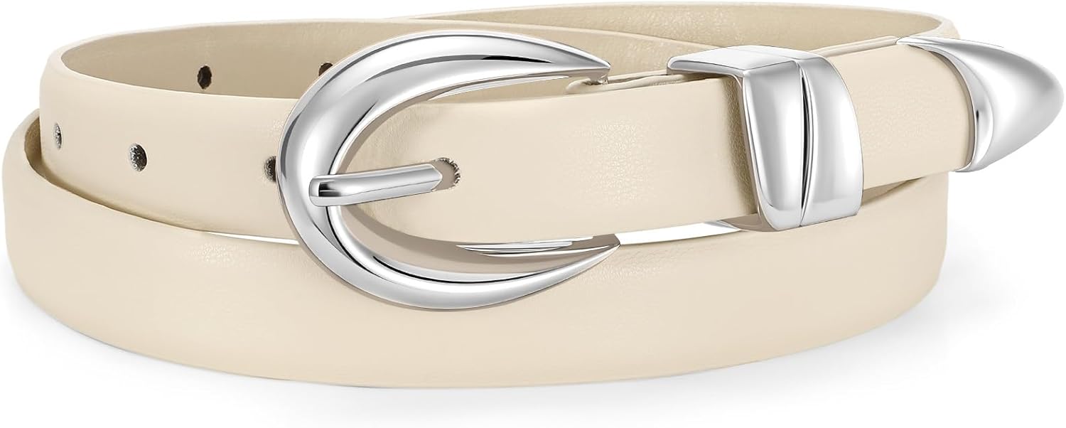 Women Skinny Leather Belt for Jeans Pants Dresses Fashion Ladies Waist Belt with Gold Buckle