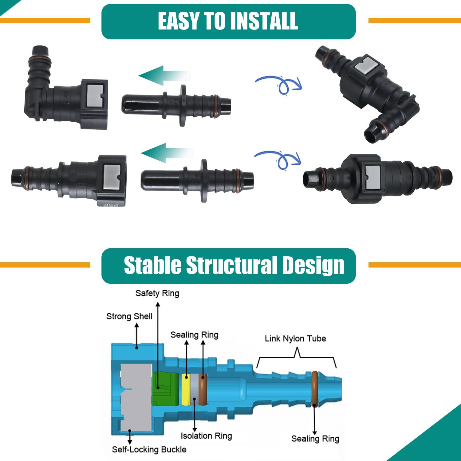 Raccordi a connessione rapida per tubo del carburante, kit di riparazione per tubo del carburante, 13 dimensioni, connettore a gomito dritto SAE 7,89 mm, 9,49 mm, 9,89 mm, 11,8 mm