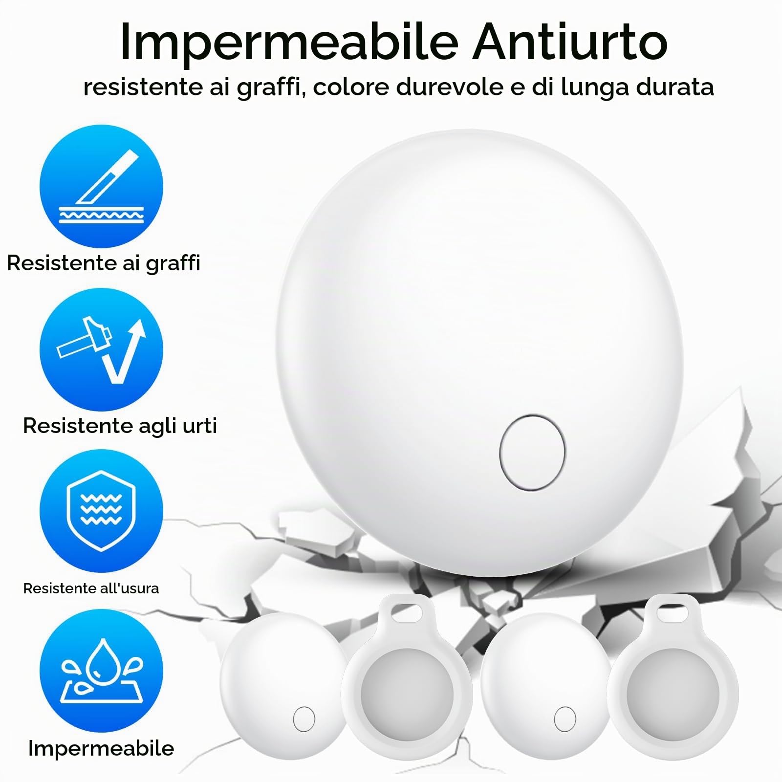 Air Tracker Tag-4 Pezzi, Smart Tag Compatibile con Apple Find My (Solo IOS), Bluetooth Localizzatore per Portafogli, Chiavi, Zaini, Bagagli, 100dB Bip, Batteria Sostituibile, IP68 impermeabile