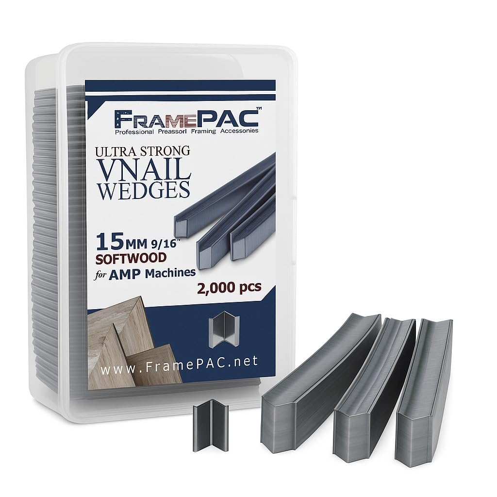 V Nails for Softwood Picture Frames - 15mm (9/16 Inch) - [2000 V-Nail Pack, Stacked] - AMP - Ultra Strong Vnail Wedges for Picture Framing - Joining Picture Frame Corners