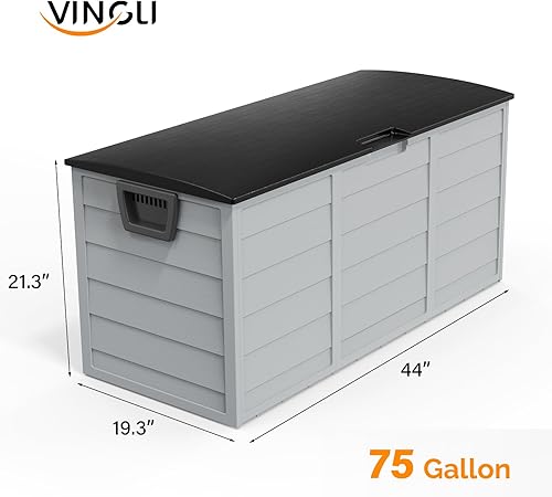 Miniatura 6 de VINGLI Caja de almacenamiento al aire libre mejorada de 75 galones, contenedores de almacenamiento de plástico con cerradura con tapa, muebles de