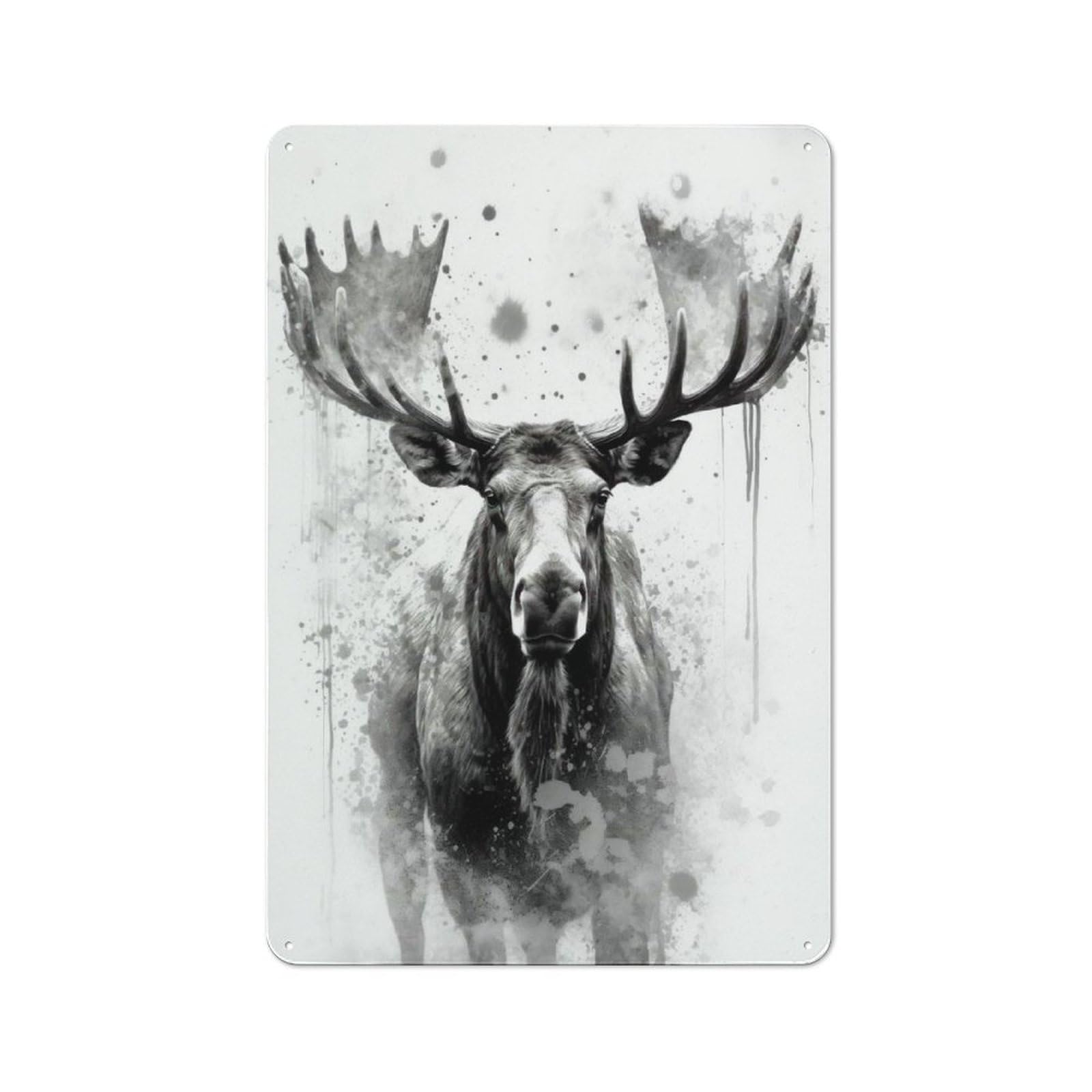 30x20cm Rustic Tin Wall Plaque with Moose Beauty Watercolor for Home Bar Wall, for Home Interiors, Feature Walls And Decorative Displays