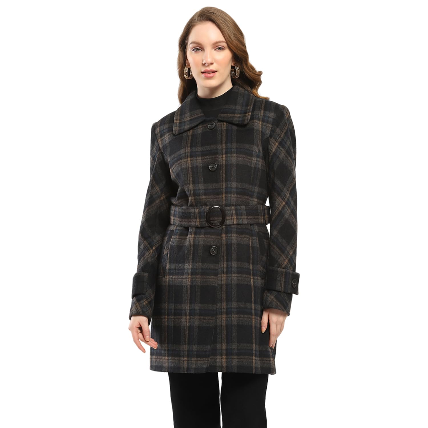 monte carlo Womens Check Collar Neck Full Sleeve Coat-picture-43