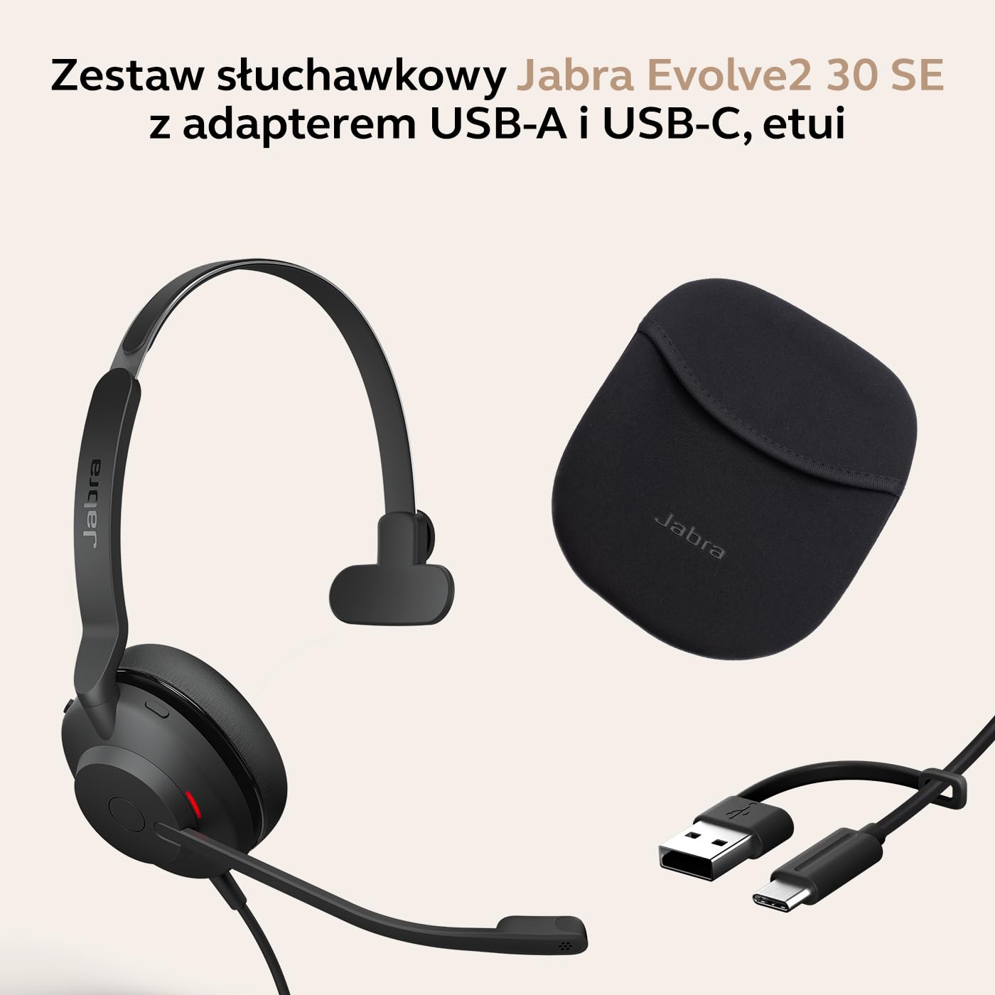 Jabra Evolve2 30 SE telefon On Ear Headset przewodowy mono czarny mikrofon redukcja szumów, redukcja szumów
